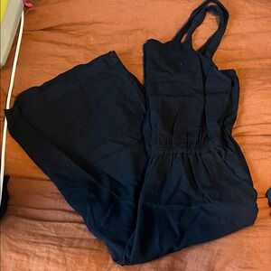 Black Linen Sleeveless Jumpsuit